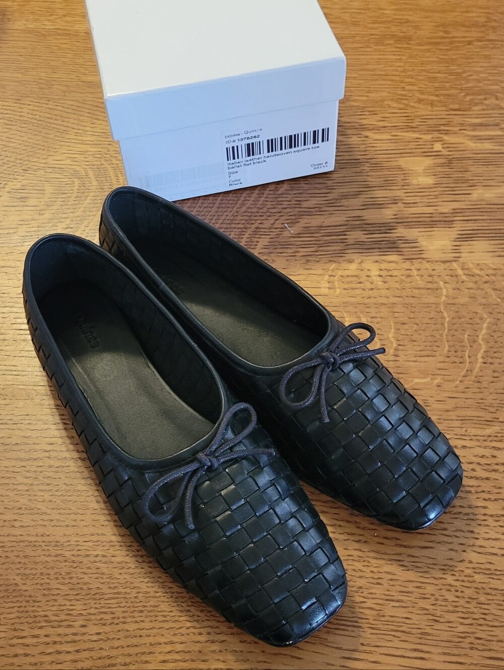Quince Italian Leather Handwoven Square Toe Ballet Flat - black - Picture 11 of 15